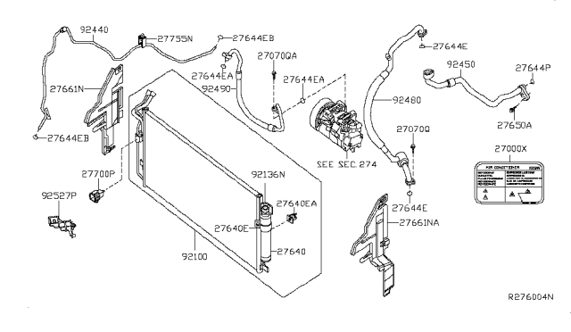 2009 Nissan Maxima Pipe Front Cooler High Diagram for 92440-9N00C