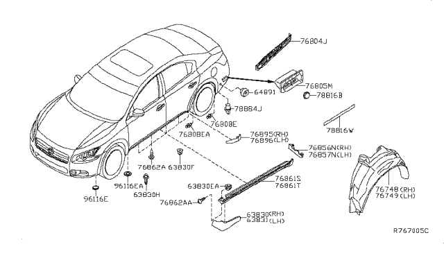 2012 Nissan Maxima Rear Mud Guard Set, Left Diagram for 93821-ZY95A