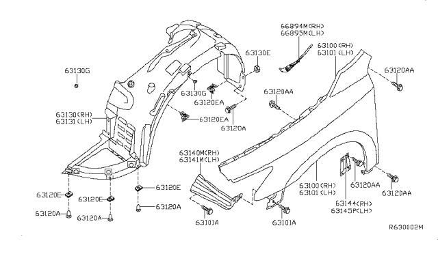 2011 Nissan Maxima Bracket Front Diagram for 63160-ZY70A