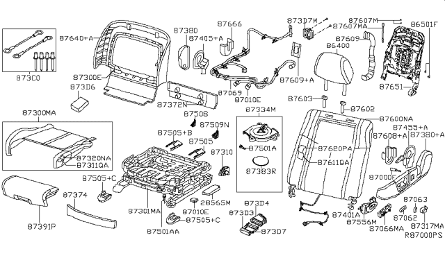 2011 Nissan Maxima Trim Assembly - Front Seat Back Diagram for 87671-9N24C