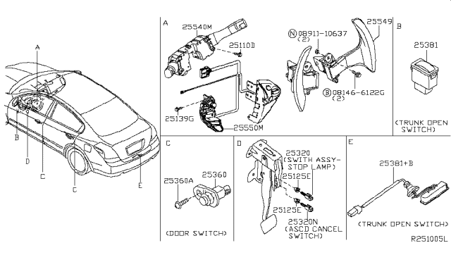 2009 Nissan Maxima Switch-ASCD,Steering Diagram for 25550-9N00C