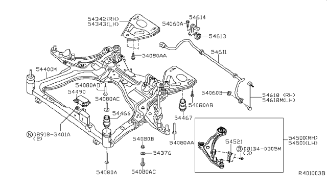 2009 Nissan Maxima Member Complete-Front Suspension Diagram for 54400-9N00A