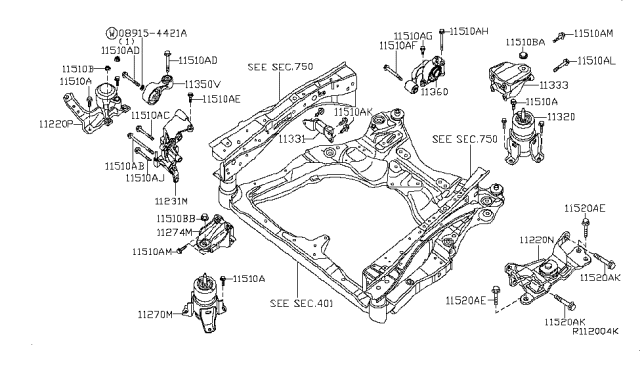 2014 Nissan Maxima Engine Mounting, Rear Diagram for 11320-9N00A
