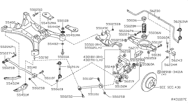 2014 Nissan Maxima Member Complete-Rear Suspension Diagram for 55400-9N02A