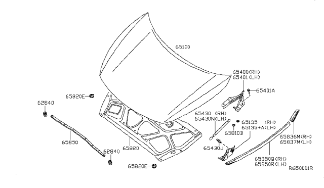 2011 Nissan Maxima Stay Assy-Hood Diagram for 65470-9N00A
