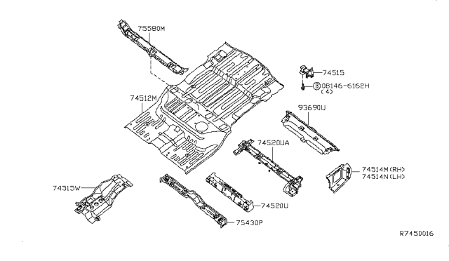 2006 Nissan Armada Member-Cross,2nd Seat Mounting Diagram for 74520-7S030