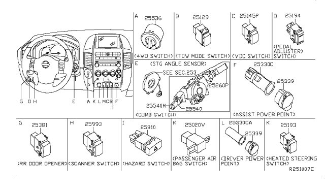 2013 Nissan Armada Switch Assy-Combination Diagram for 25560-9GA5A