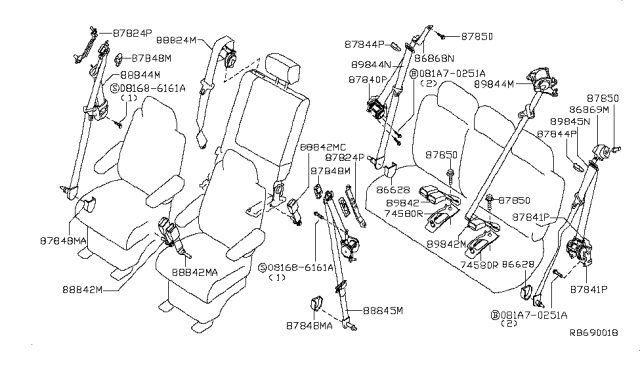 2007 Nissan Armada Tongue Belt Assembly, 3Rd Seat Left Diagram for 89845-ZQ08B