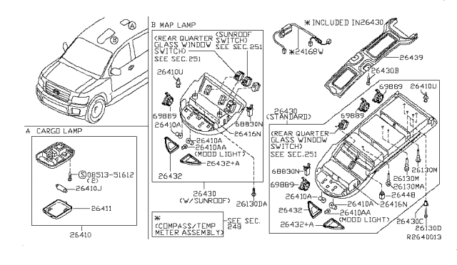 2005 Nissan Armada Lamp Assembly-Map Diagram for 26430-7S065