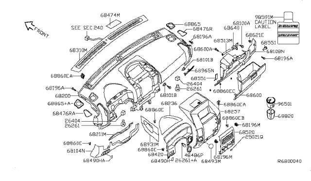 2006 Nissan Armada Instrument Panel,Pad & Cluster Lid Diagram 2