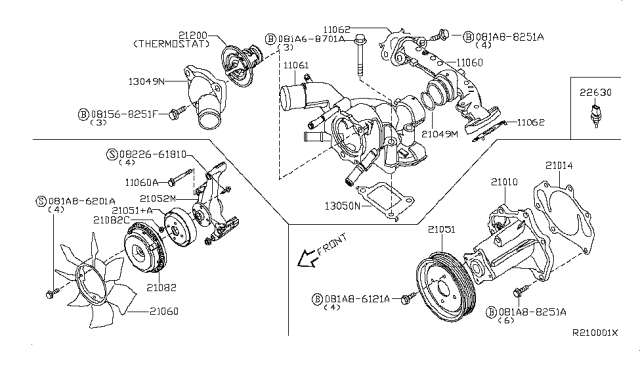 2013 Nissan Armada Water Pump, Cooling Fan & Thermostat Diagram