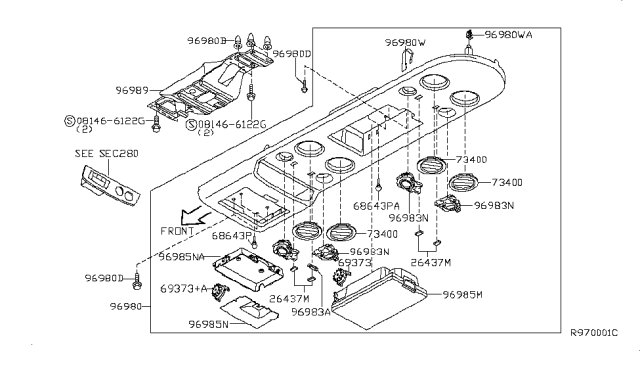 2011 Nissan Armada FINISHER Console Diagram for 96980-ZQ25A