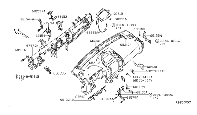 2009 Nissan Armada Bracket-Instrument Side Diagram for 68138-7S000