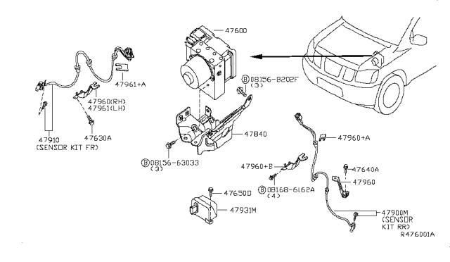 2012 Nissan Armada Anti Skid Actuator Assembly Diagram for 47660-9GE6D