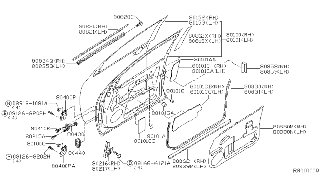 2005 Nissan Armada Front Door Panel & Fitting Diagram