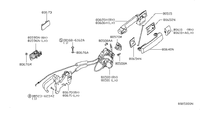 2009 Nissan Armada Rear Door Inside Handle Assembly, Left Diagram for 80671-ZW00A