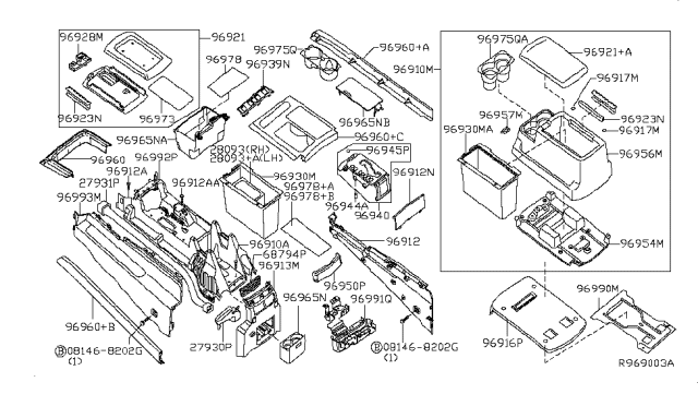 2007 Nissan Armada Cup Holder Assembly Diagram for 96965-ZR00B