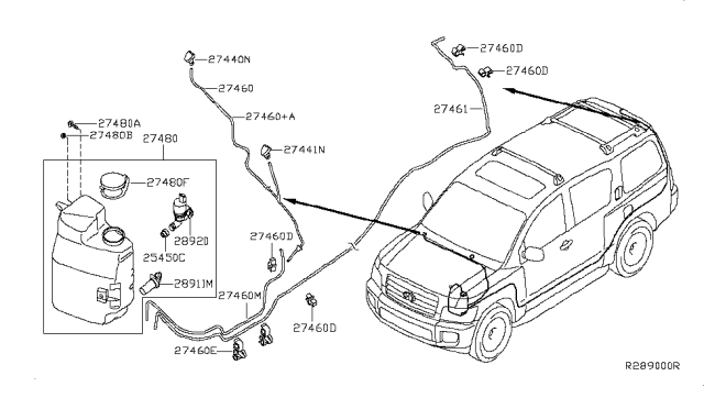 2009 Nissan Armada Tank Assy-Windshield Washer Diagram for 28910-7S000