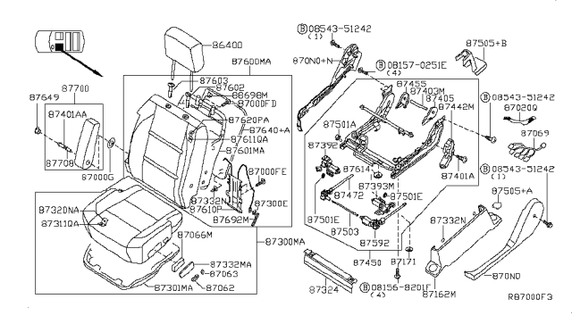 2007 Nissan Armada Front Seat Armrest Assembly Diagram for 87750-ZE02C