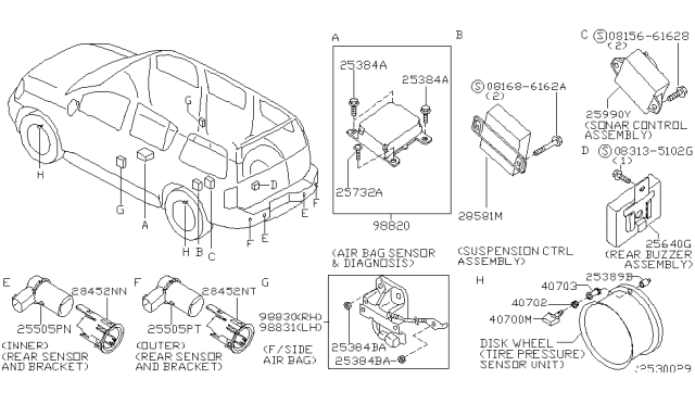 2007 Nissan Armada Sensor-Sonar Diagram for 25994-ZC011