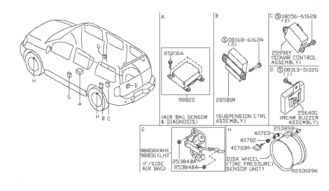 98820 ZZ99A Genuine Nissan 98820ZZ99A Sensor Side AIRBAG Center