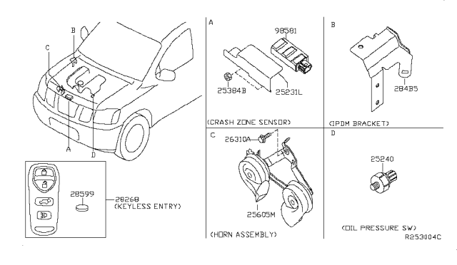 2009 Nissan Armada Sensor-Air Bag Front Center Diagram for 98581-ZT08A