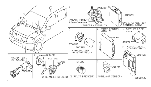 2008 Nissan Armada Control Assembly-Shift Lock Diagram for 28540-7S000