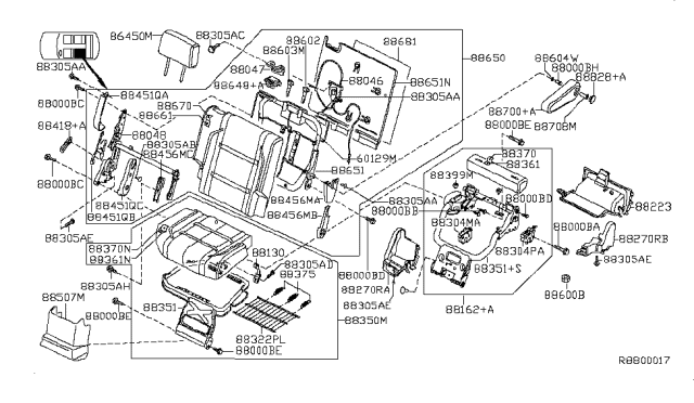 2008 Nissan Armada Cover RECLINING Device Inner LH Diagram for 88458-ZQ00A