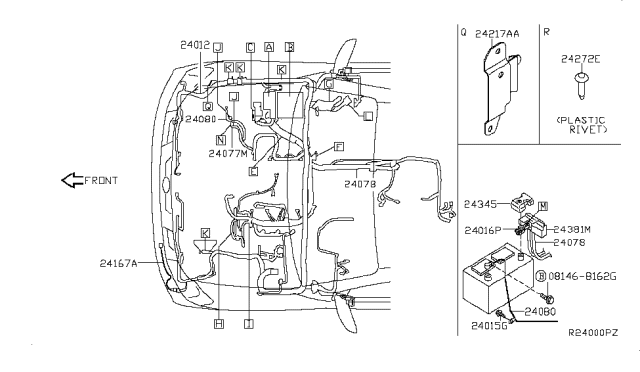 2010 Nissan Armada Cable Assy-Battery Earth Diagram for 24080-ZR00A