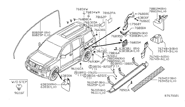 2006 Nissan Armada Insulator-Roof Rail Diagram for 768C6-7S100