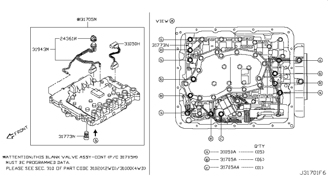 2011 Nissan Armada Valve Assembly-W/O Programming Control Diagram for 31705-62X6D