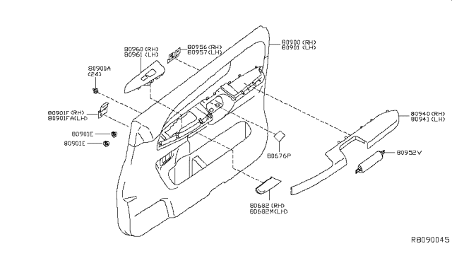 2012 Nissan Armada Front Door Armrest, Right Diagram for 80940-ZQ00A