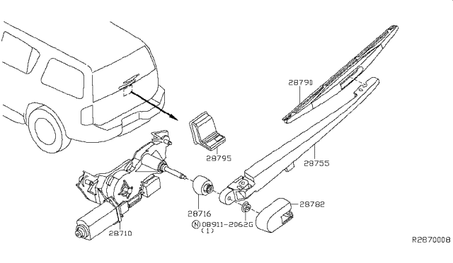 2014 Nissan Armada Back Window Wiper Blade Assembly Diagram for 28790-7S000