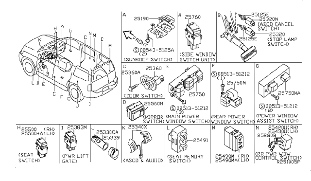 2009 Nissan Armada Switch Assembly-ASCD Diagram for 25550-ZQ00B