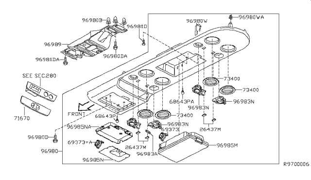 2007 Nissan Armada Console Assembly-Roof Diagram for 96980-ZC31A