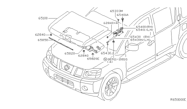 2008 Nissan Armada Hood Panel,Hinge & Fitting Diagram