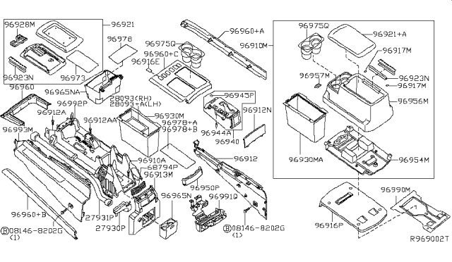 2013 Nissan Armada Cup Holder Assembly Diagram for 96965-9GE0E