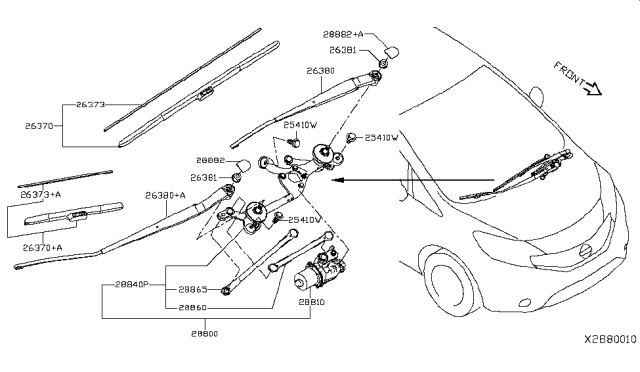 2015 Nissan Versa Note Windshield Wiper Blade Assembly Diagram for 28890-3WC0A