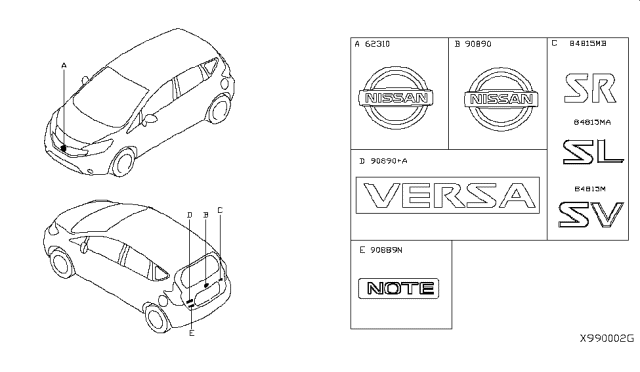 2018 Nissan Versa Note Emblem & Name Label Diagram 1