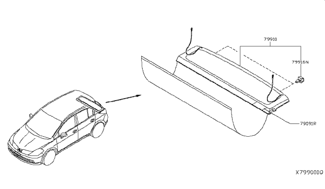 2015 Nissan Versa Note Rear & Back Panel Trimming Diagram