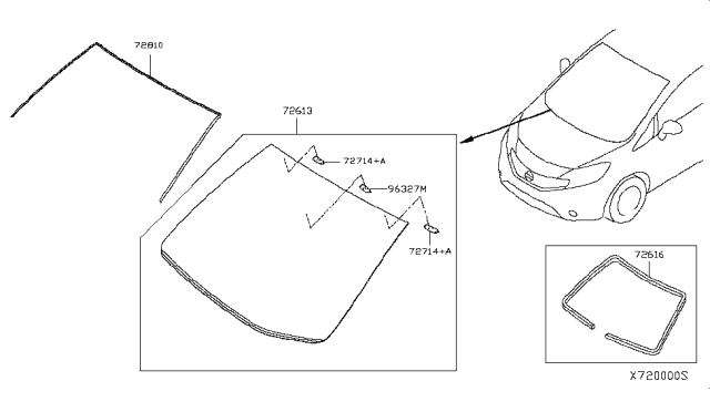 2014 Nissan Versa Note Windshield Glass Diagram for 72700-3WC1A