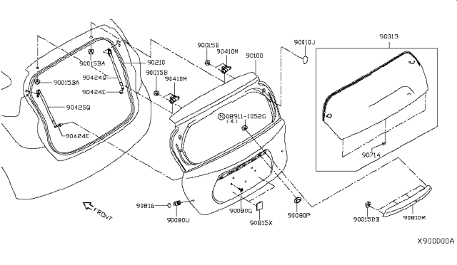 2015 Nissan Versa Note Back Door Panel & Fitting Diagram 1