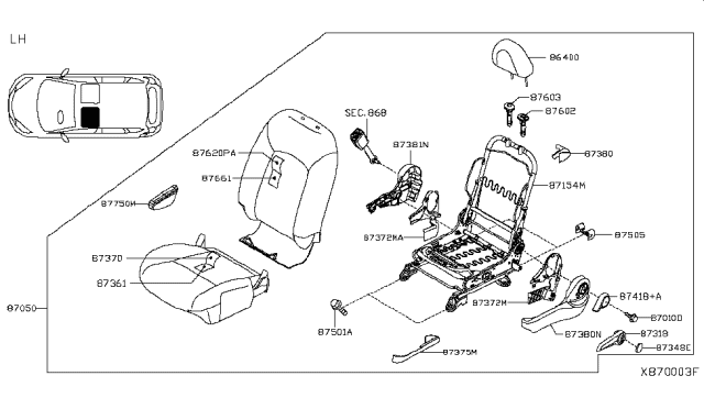 2017 Nissan Versa Note Seat-Front LH Diagram for 87050-9MB0A