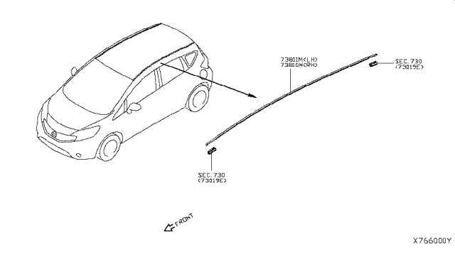 2016 Nissan Versa Note Body Side Molding Diagram 1