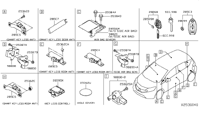 2014 Nissan Versa Note Sensor Assy-Side Air Bag,RH Diagram for 98830-3JA0A