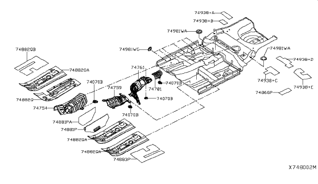 2019 Nissan Versa Note Heat Insulator-Rear Floor Diagram for 74762-1HL0B