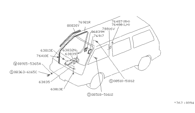 1987 Nissan Van WEATHERSTRIP-Body Side RH Diagram for 76862-11C00