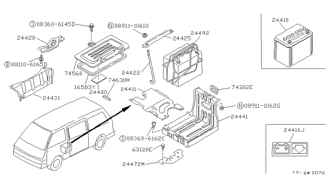 1990 Nissan Van Battery & Battery Mounting Diagram