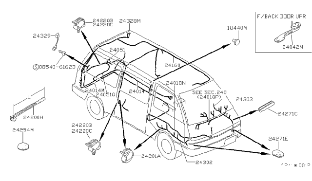 1990 Nissan Van Harness Stereo F/REAR Speaker Diagram for 24038-16C00