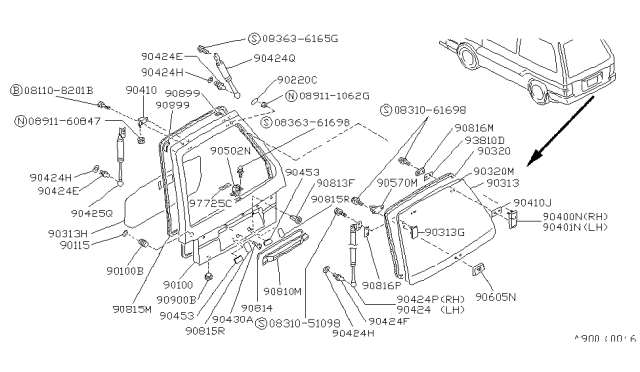 1991 Nissan Van Back Door Panel & Fitting Diagram 1